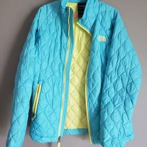 North Face vibrant blue/lime green jacket size 7/8.